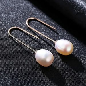 14K Rose Gold Plated S925 Solid Sterling Silver Freshwater Pearls Hook Earrings
